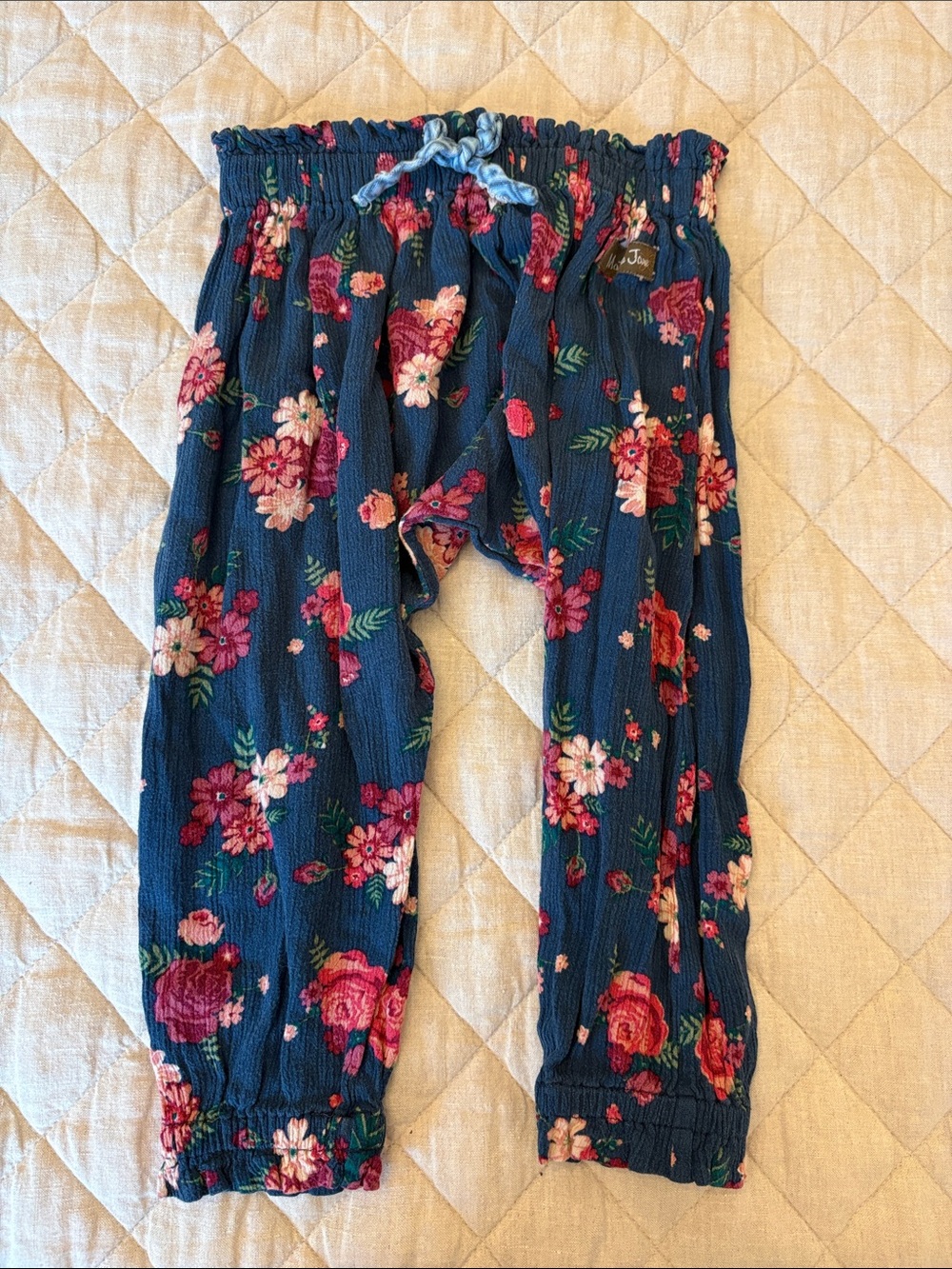 Matilda Jane Navy Floral Girls' Pajama Bottoms with Pink and Red Flowers